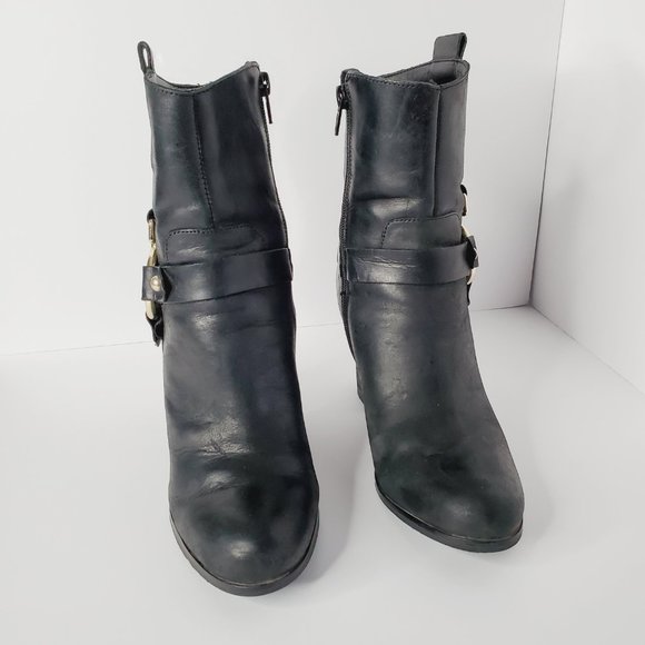 GUESS Genuine Leather Buckle Heel Moto Boots - Picture 6 of 11